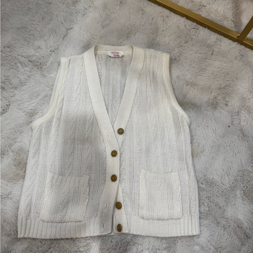 Vintage Women's White Cable Knit Sweater Vest